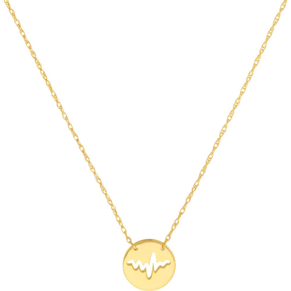Olas d'Oro - 14K Yellow Gold So You Cutout Heartbeat Mini Disc Adjustable Necklace