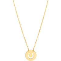 Olas d'Oro - 14K Yellow Gold So You Cutout Horseshoe Mini Disc Necklace - Adjustable Length