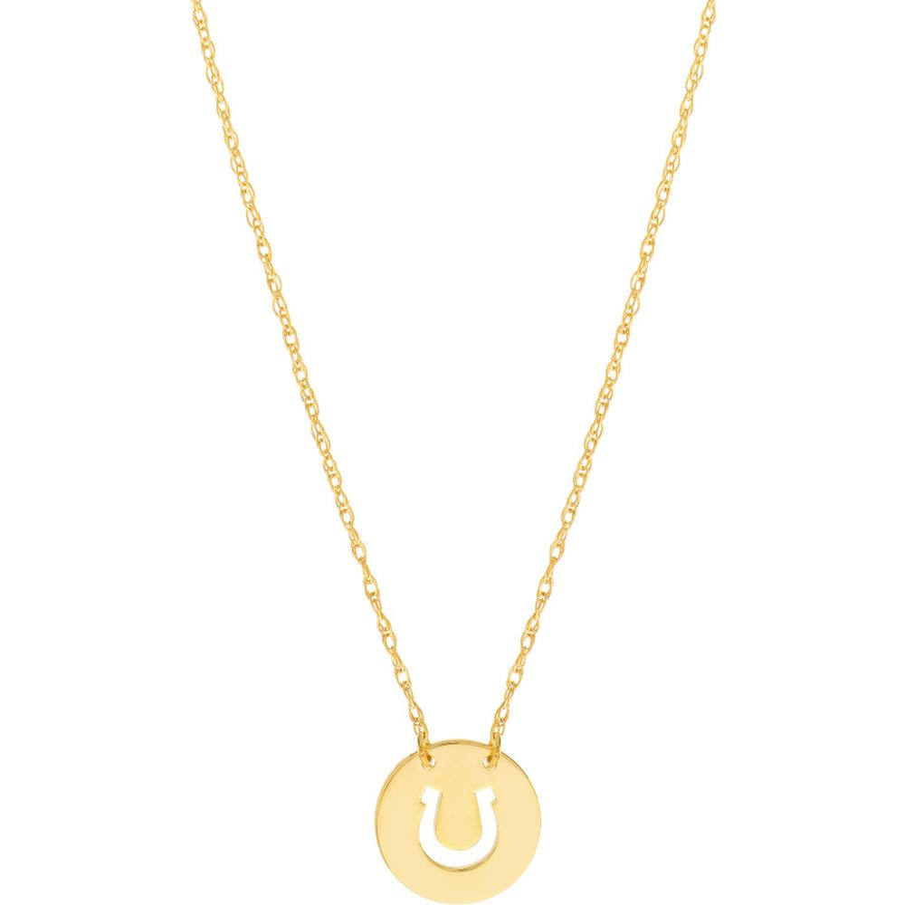 Olas d'Oro - 14K Yellow Gold So You Cutout Horseshoe Mini Disc Necklace - Adjustable Length