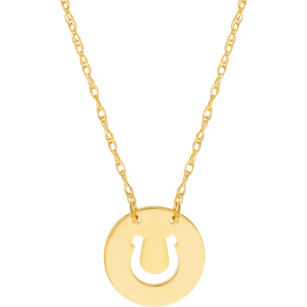 Olas d'Oro - 14K Yellow Gold So You Cutout Horseshoe Mini Disc Necklace - Adjustable Length
