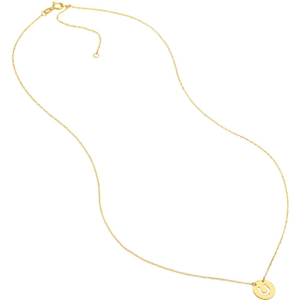 Olas d'Oro - 14K Yellow Gold So You Cutout Horseshoe Mini Disc Necklace - Adjustable Length