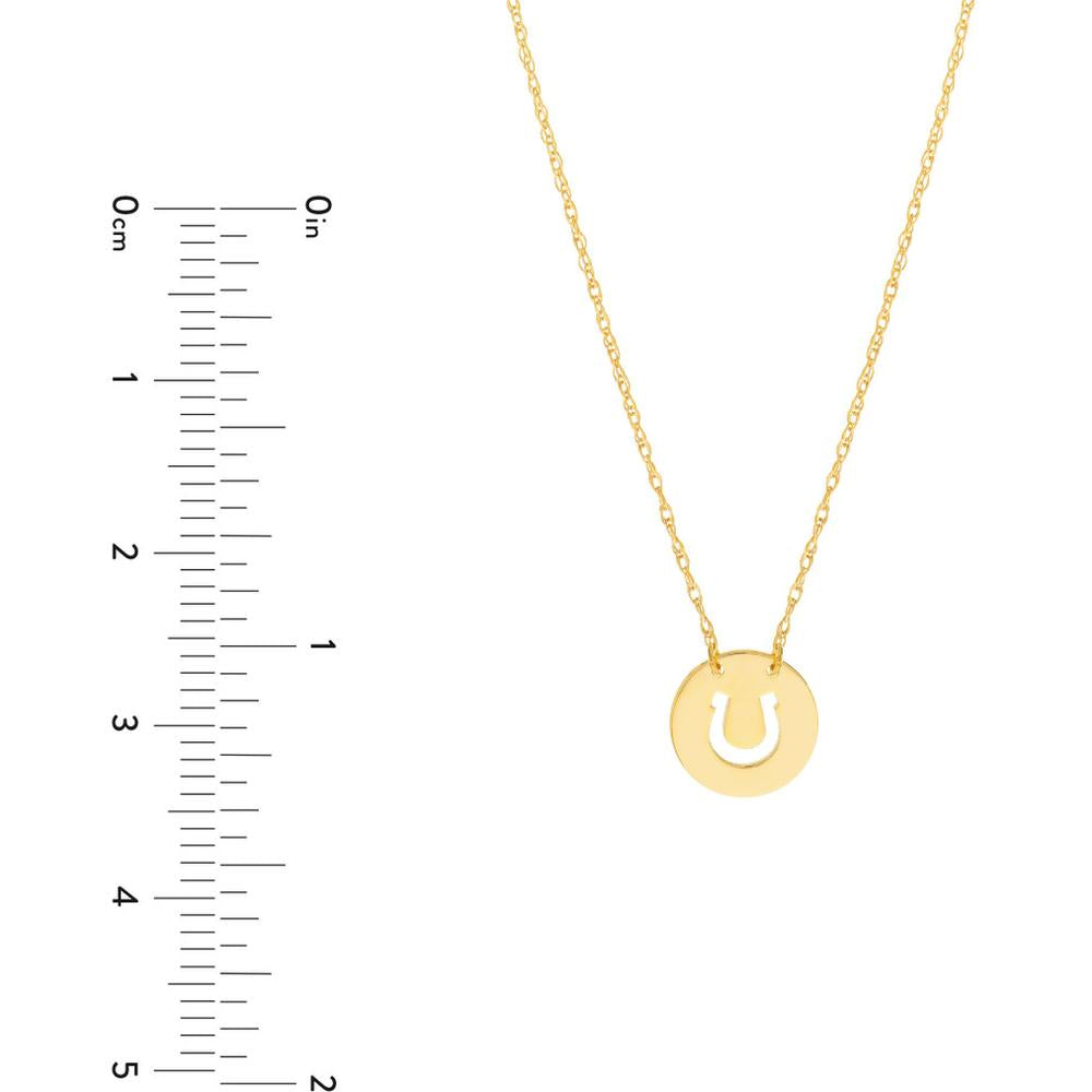Olas d'Oro - 14K Yellow Gold So You Cutout Horseshoe Mini Disc Necklace - Adjustable Length