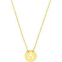 Olas d'Oro - 14K Yellow Gold "So You Cutout Wishbone Mini Disc Adjustable Necklace"