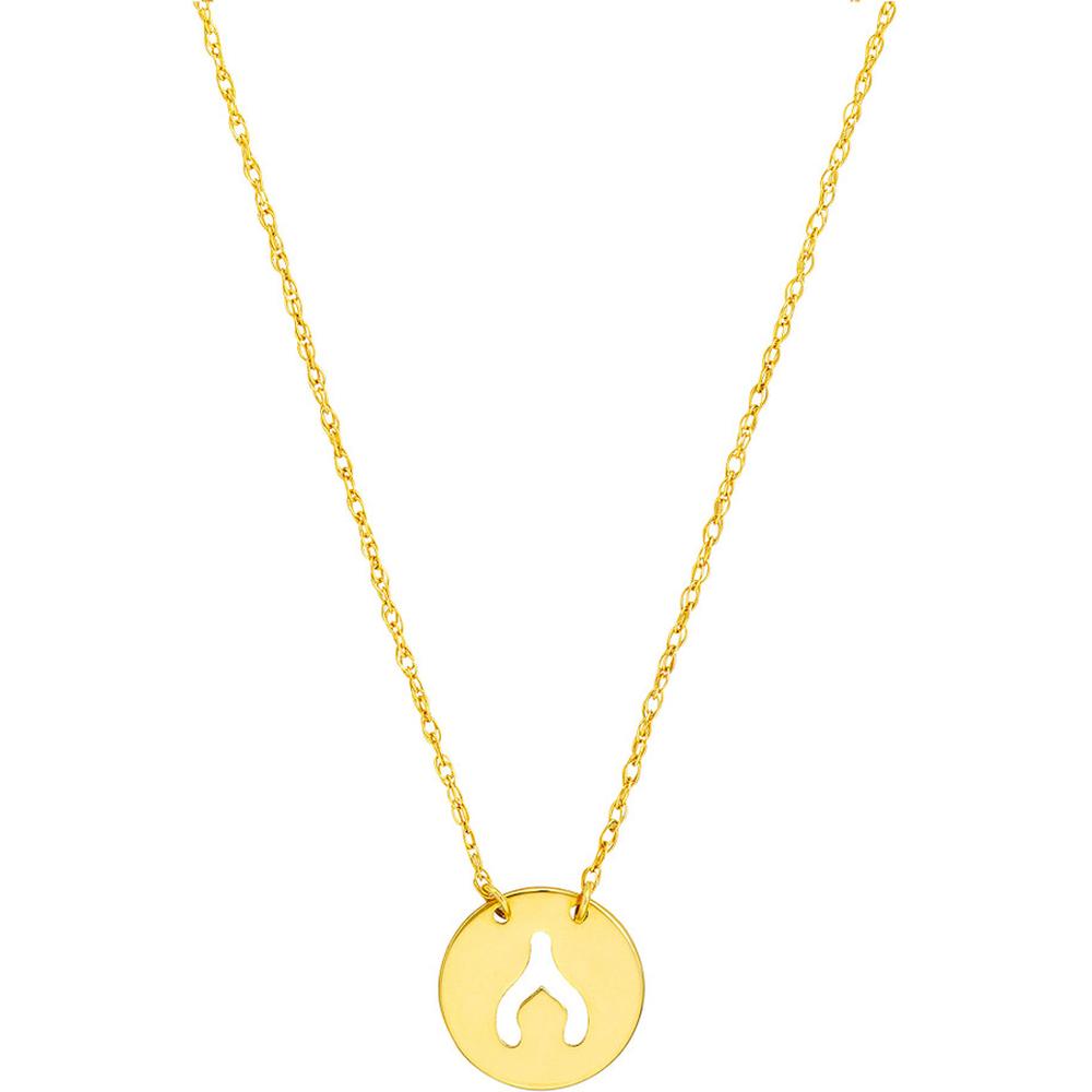 Olas d'Oro - 14K Yellow Gold "So You Cutout Wishbone Mini Disc Adjustable Necklace"