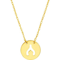 Olas d'Oro - 14K Yellow Gold "So You Cutout Wishbone Mini Disc Adjustable Necklace"