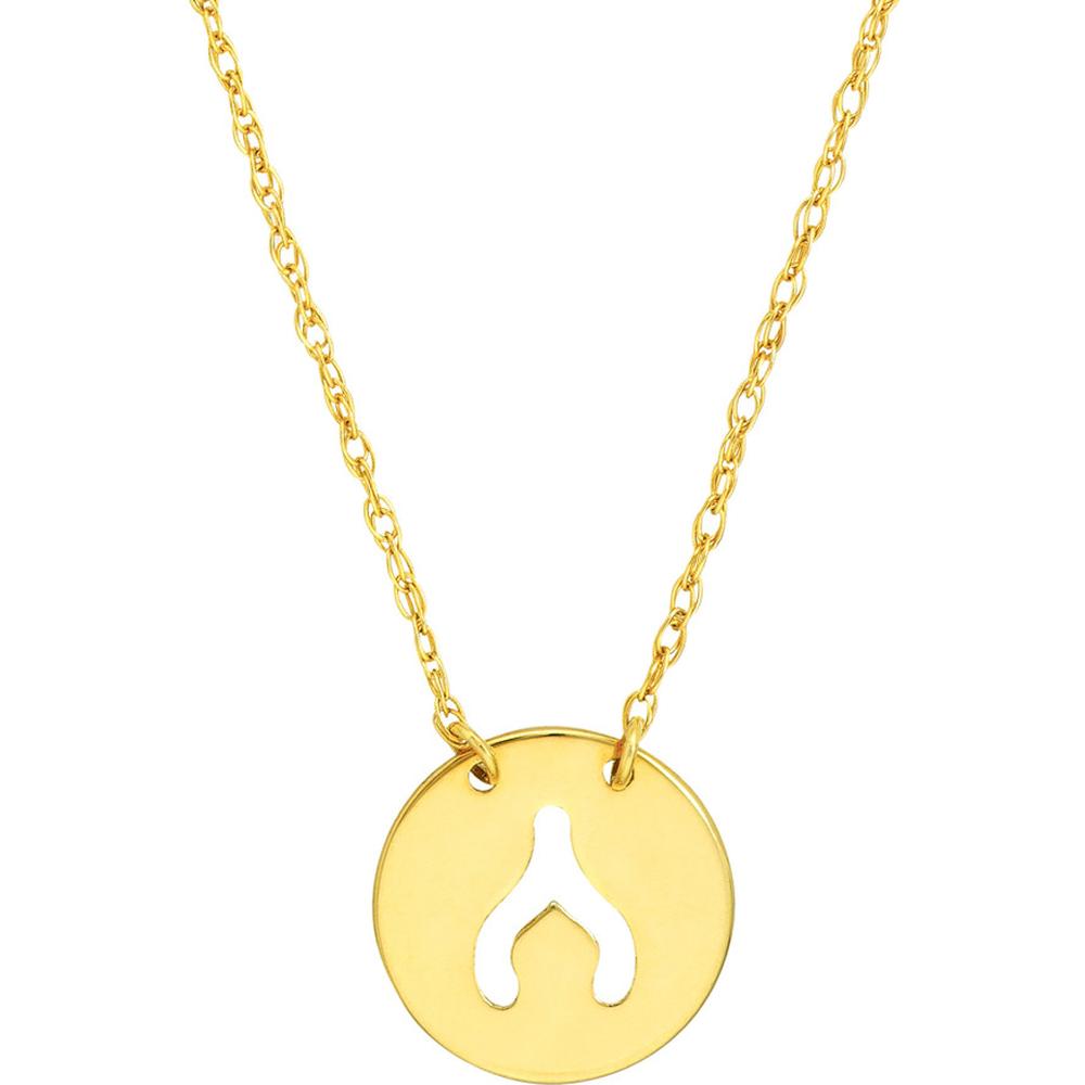 Olas d'Oro - 14K Yellow Gold "So You Cutout Wishbone Mini Disc Adjustable Necklace"