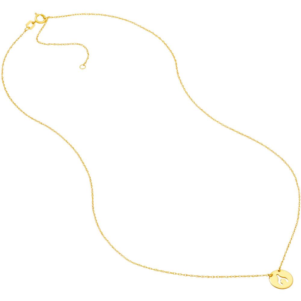 Olas d'Oro - 14K Yellow Gold "So You Cutout Wishbone Mini Disc Adjustable Necklace"