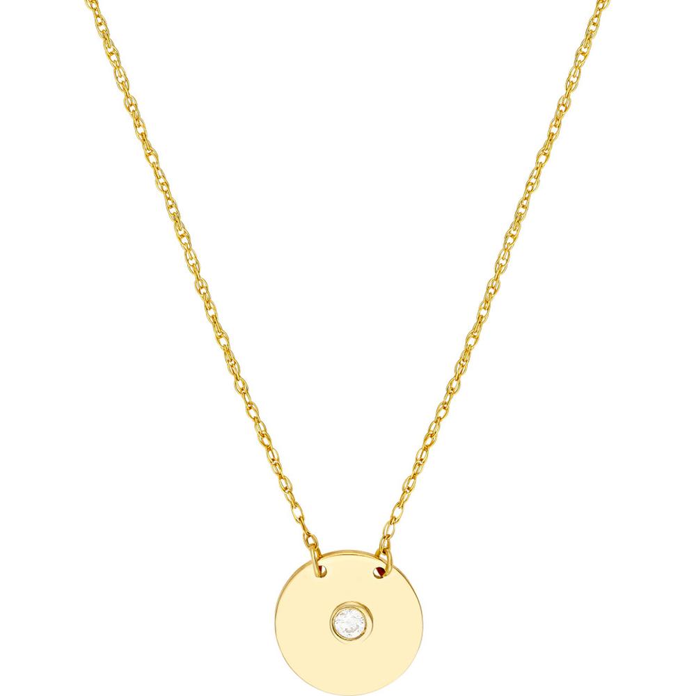 Olas d'Oro - 14K Yellow Gold "So You" Diamond Disk Necklace - 0.03 Carat Total Diamond Weight