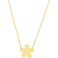 Olas d'Oro - 14K Yellow Gold So You Diamond Flower Necklace with 1pt Diamond