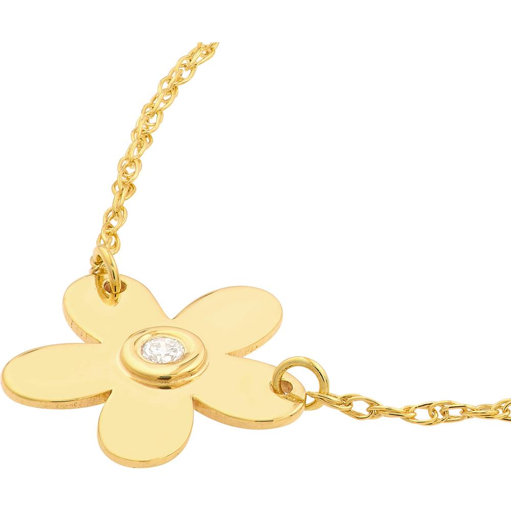 Olas d'Oro - 14K Yellow Gold So You Diamond Flower Necklace with 1pt Diamond
