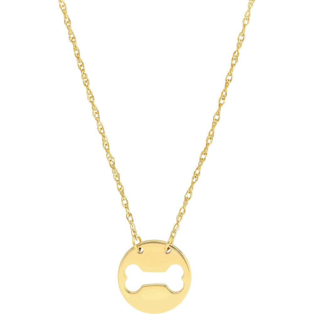 Olas d'Oro - 14K Yellow Gold So You Dog Bone Cutout Mini Disk Pendant Necklace for Animal Lovers