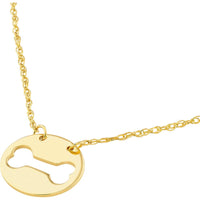 Olas d'Oro - 14K Yellow Gold So You Dog Bone Cutout Mini Disk Pendant Necklace for Animal Lovers