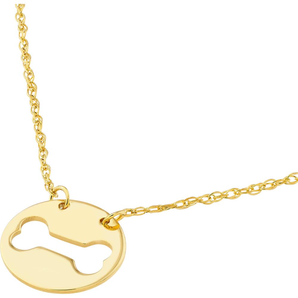 Olas d'Oro - 14K Yellow Gold So You Dog Bone Cutout Mini Disk Pendant Necklace for Animal Lovers