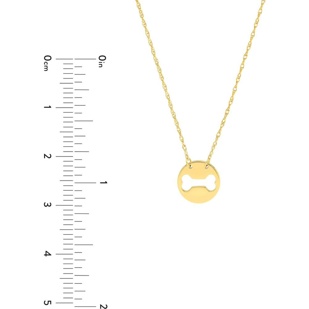 Olas d'Oro - 14K Yellow Gold So You Dog Bone Cutout Mini Disk Pendant Necklace for Animal Lovers