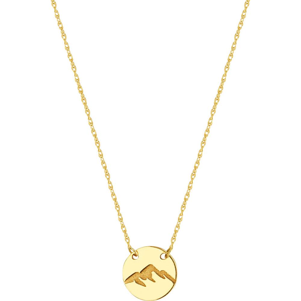 Olas d'Oro - 14K Yellow Gold So You Etched Mountain Mini Disc Necklace - 1.14 Grams Average Weight