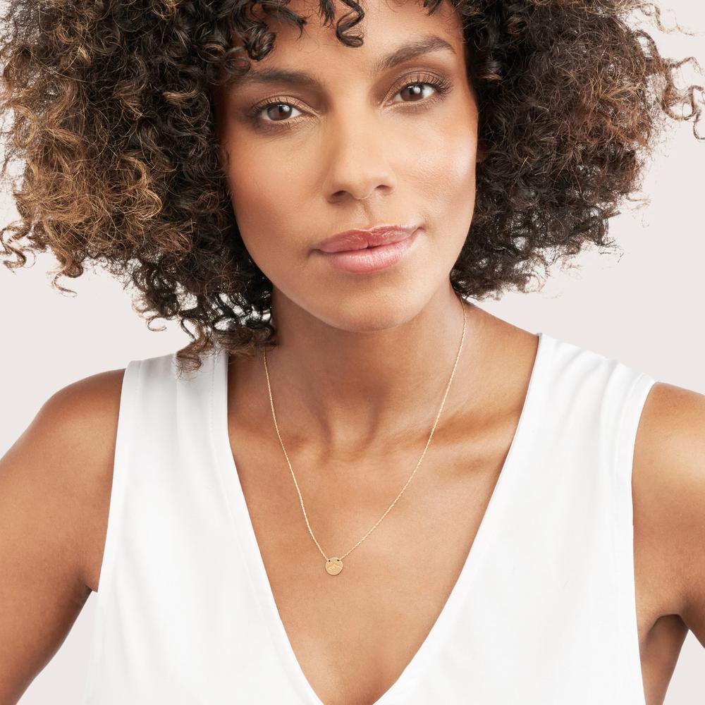 Olas d'Oro - 14K Yellow Gold So You Etched Mountain Mini Disc Necklace - 1.14 Grams Average Weight