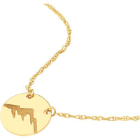 Olas d'Oro - 14K Yellow Gold So You Etched Mountain Mini Disc Necklace - 1.14 Grams Average Weight