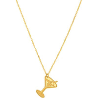 Olas d'Oro - 14K Yellow Gold So You Martini Charm Necklace with Olive Detail