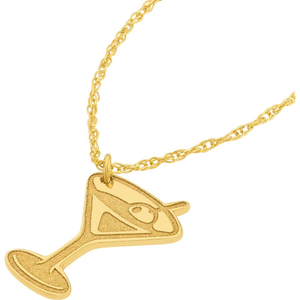 Olas d'Oro - 14K Yellow Gold So You Martini Charm Necklace with Olive Detail