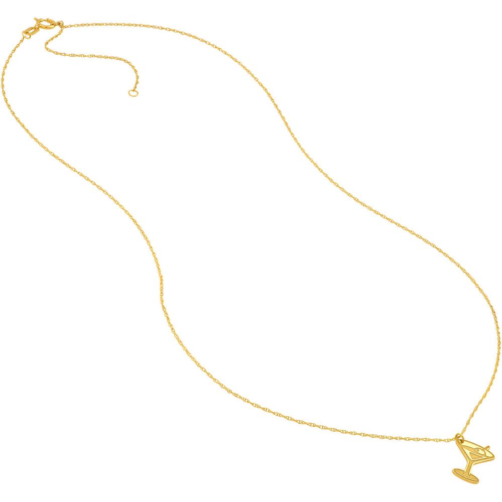 Olas d'Oro - 14K Yellow Gold So You Martini Charm Necklace with Olive Detail