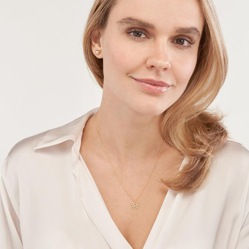 Olas d'Oro - 14K Yellow Gold So You Mini Bicycle Adjustable Pendant Necklace - 0.75mm Pendant