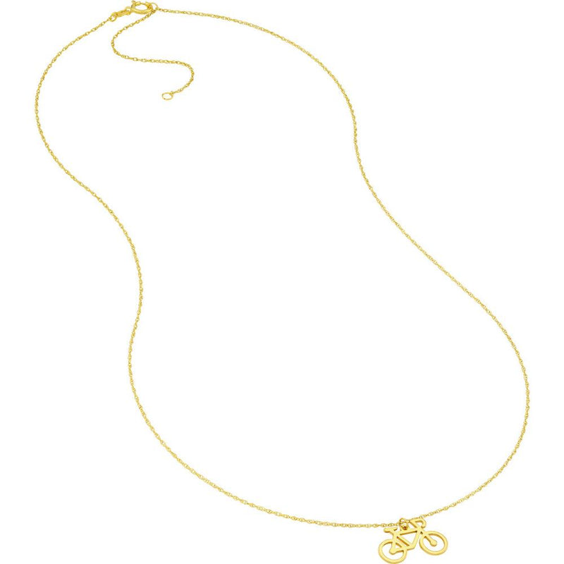 Olas d'Oro - 14K Yellow Gold So You Mini Bicycle Adjustable Pendant Necklace - 0.75mm Pendant
