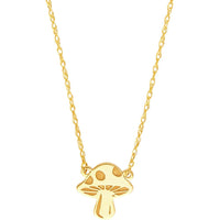 Olas d'Oro - 14K Yellow Gold "So You" Mushroom Pendant Necklace - Adjustable 16-18" Chain