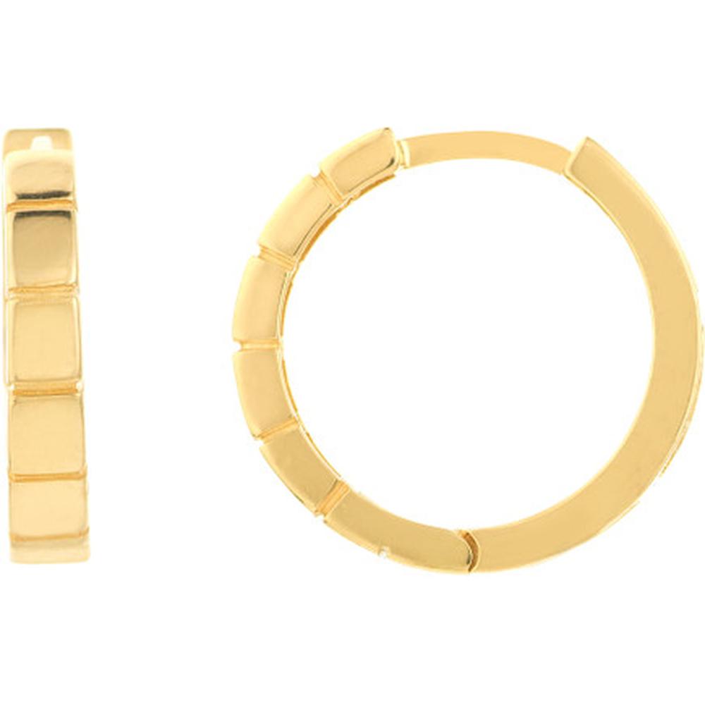 Olas d'Oro - 14K Yellow Gold Square Design Huggie Hoop Earrings with Brick Polished Finish - 2.30 Grams Total Weight