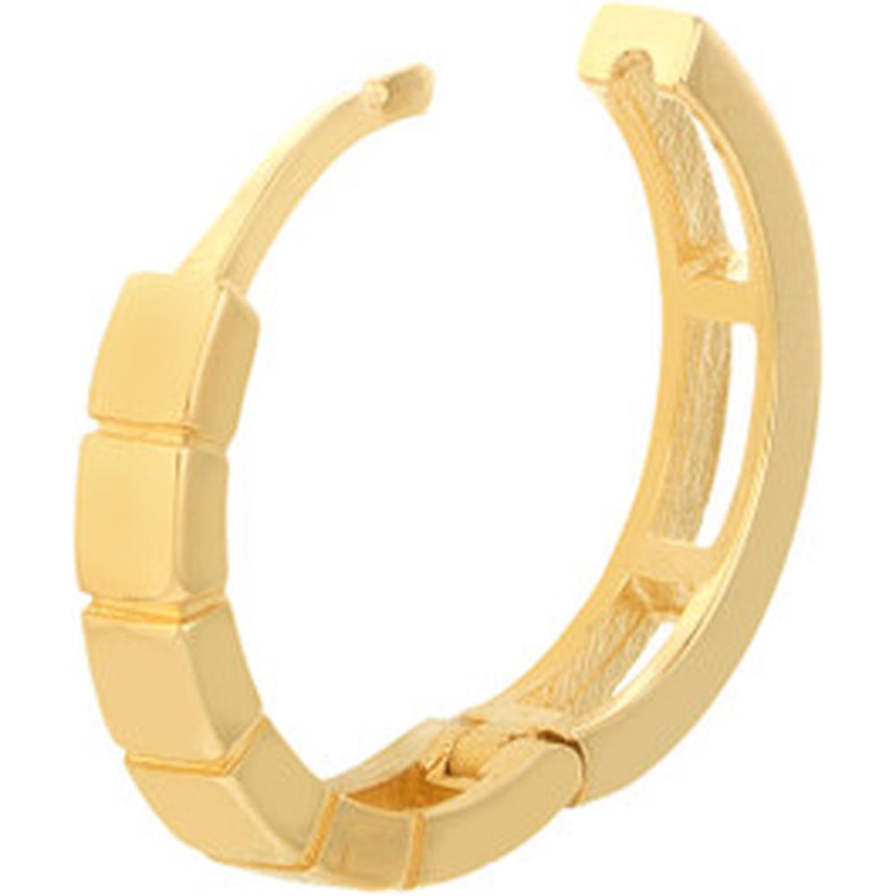 Olas d'Oro - 14K Yellow Gold Square Design Huggie Hoop Earrings with Brick Polished Finish - 2.30 Grams Total Weight