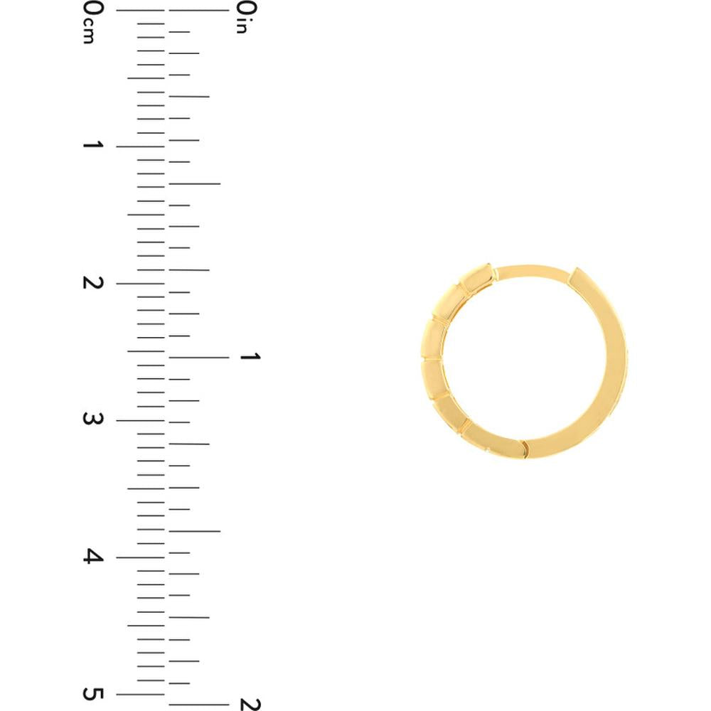 Olas d'Oro - 14K Yellow Gold Square Design Huggie Hoop Earrings with Brick Polished Finish - 2.30 Grams Total Weight