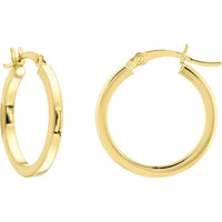 Olas d'Oro - 14K Yellow Gold Square Hoop Earrings - 20mm with Hinge Closure