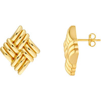 Olas d'Oro - 14K Yellow Gold Square Lattice Pattern Stud Earrings - 4.80 Grams Total Weight