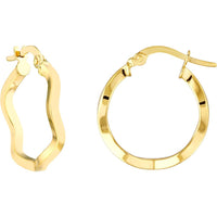 Olas d'Oro - 14K Yellow Gold Square Tube Wavy Hoop Earrings Lightweight Design