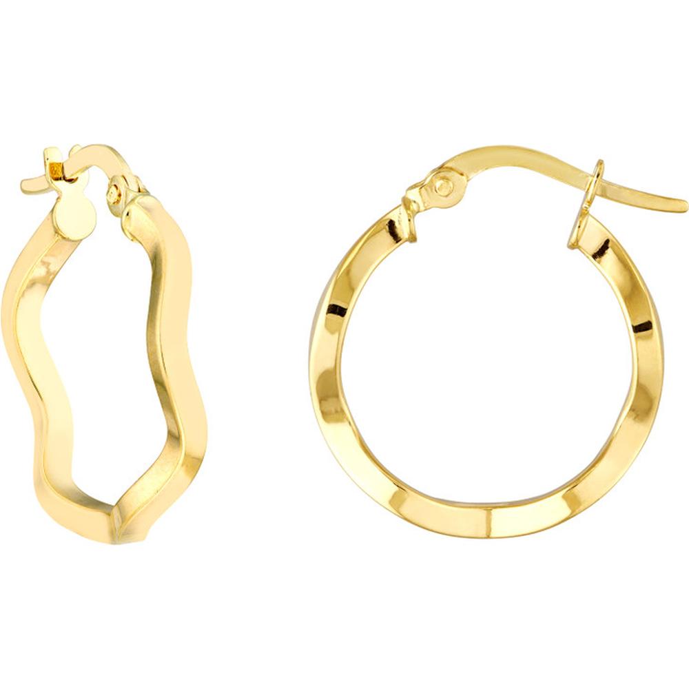 Olas d'Oro - 14K Yellow Gold Square Tube Wavy Hoop Earrings Lightweight Design