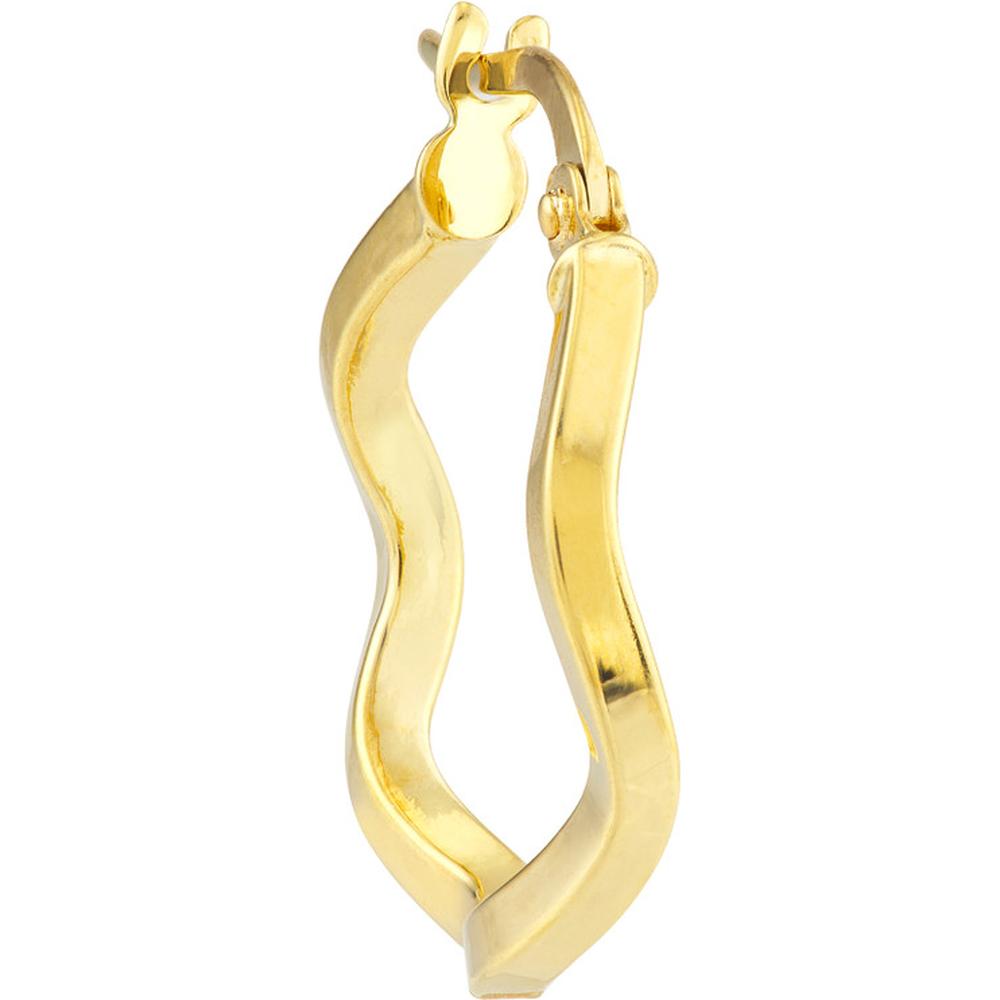 Olas d'Oro - 14K Yellow Gold Square Tube Wavy Hoop Earrings Lightweight Design