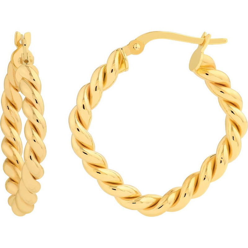 Olas d'Oro - 14K Yellow Gold Square Twist Rope Hoop Earrings - 2.60 Grams Total Weight