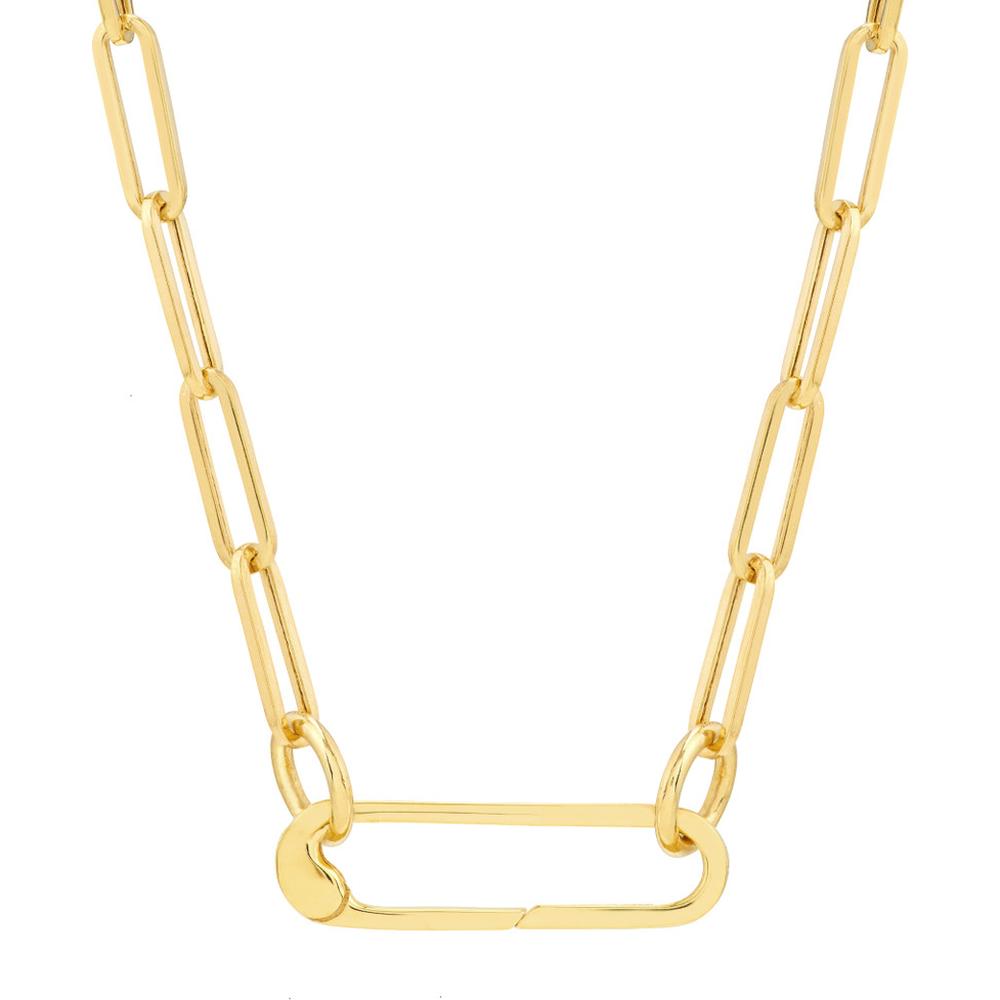 Olas d'Oro - 14K Yellow Gold Square Wire Oval Designer Push Lock - 1.65g