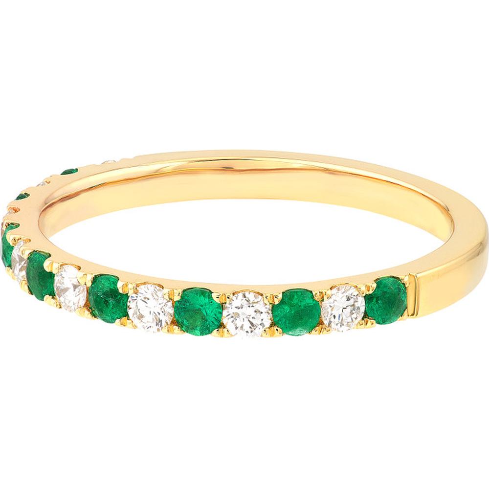 Olas d'Oro - 14K Yellow Gold Stackable Band with Alternating Diamonds and Emeralds - 0.46 Carat Total Weight