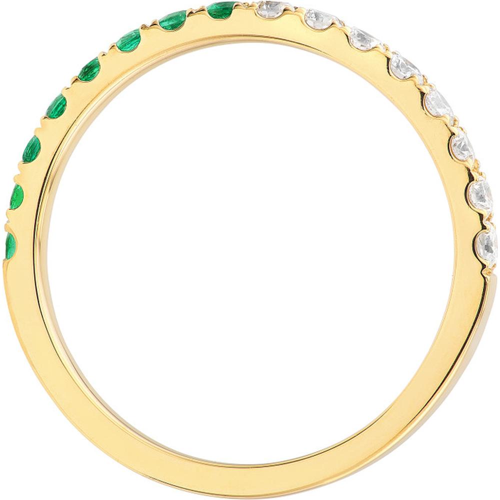 Olas d'Oro - 14K Yellow Gold Stackable Band with Alternating Emerald & Diamond Stones - 0.46 Carat Total Carat Weight