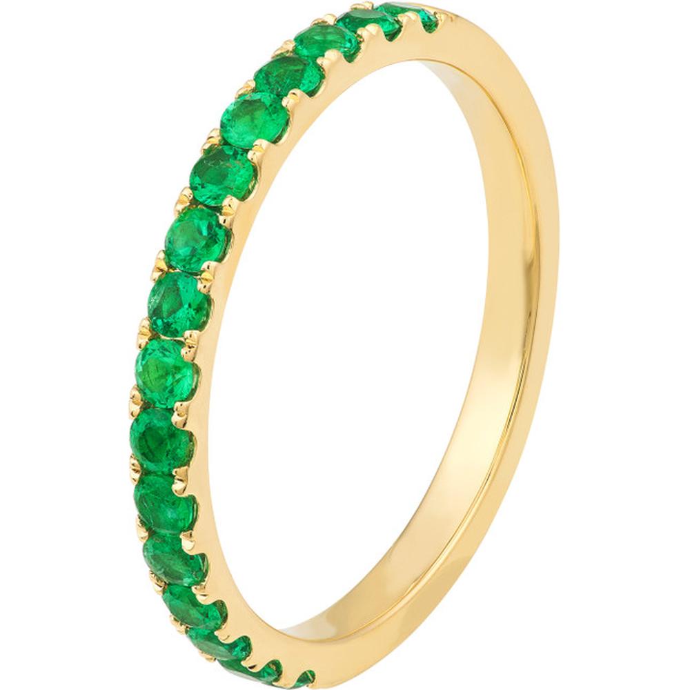 Olas d'Oro - 14K Yellow Gold Stackable Band with Halfway Set Emerald Gemstones - 0.43 Carat Total Weight