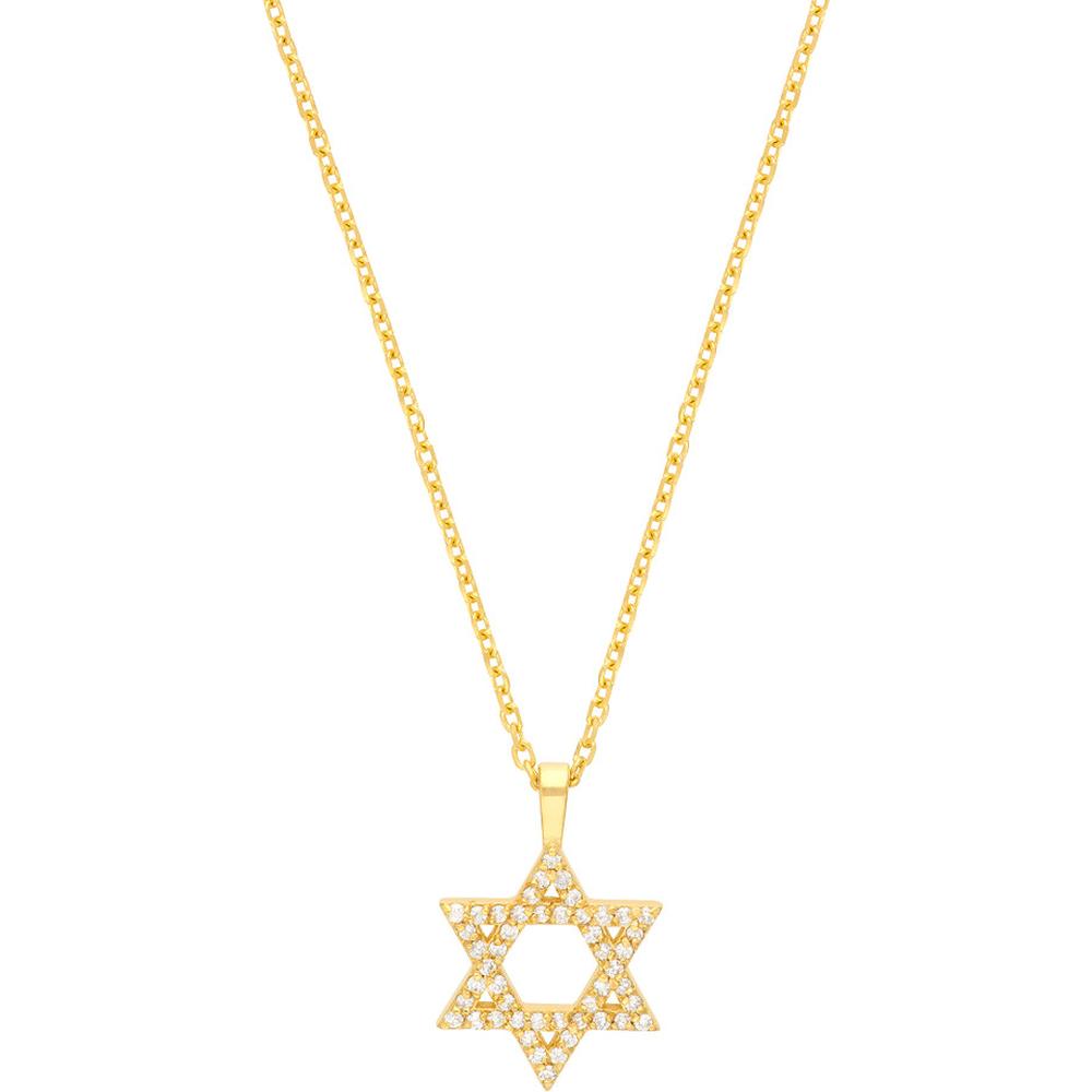 Olas d'Oro - 14K Yellow Gold Star of David Necklace with 1/4 Total Carat Weight Diamonds