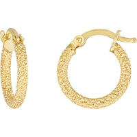 Olas d'Oro - 14K Yellow Gold Stardust Textured Mini Hoop Earrings - 1.10 Grams Total Weight