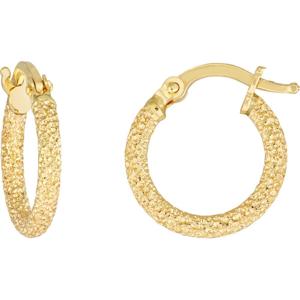 Olas d'Oro - 14K Yellow Gold Stardust Textured Mini Hoop Earrings - 1.10 Grams Total Weight