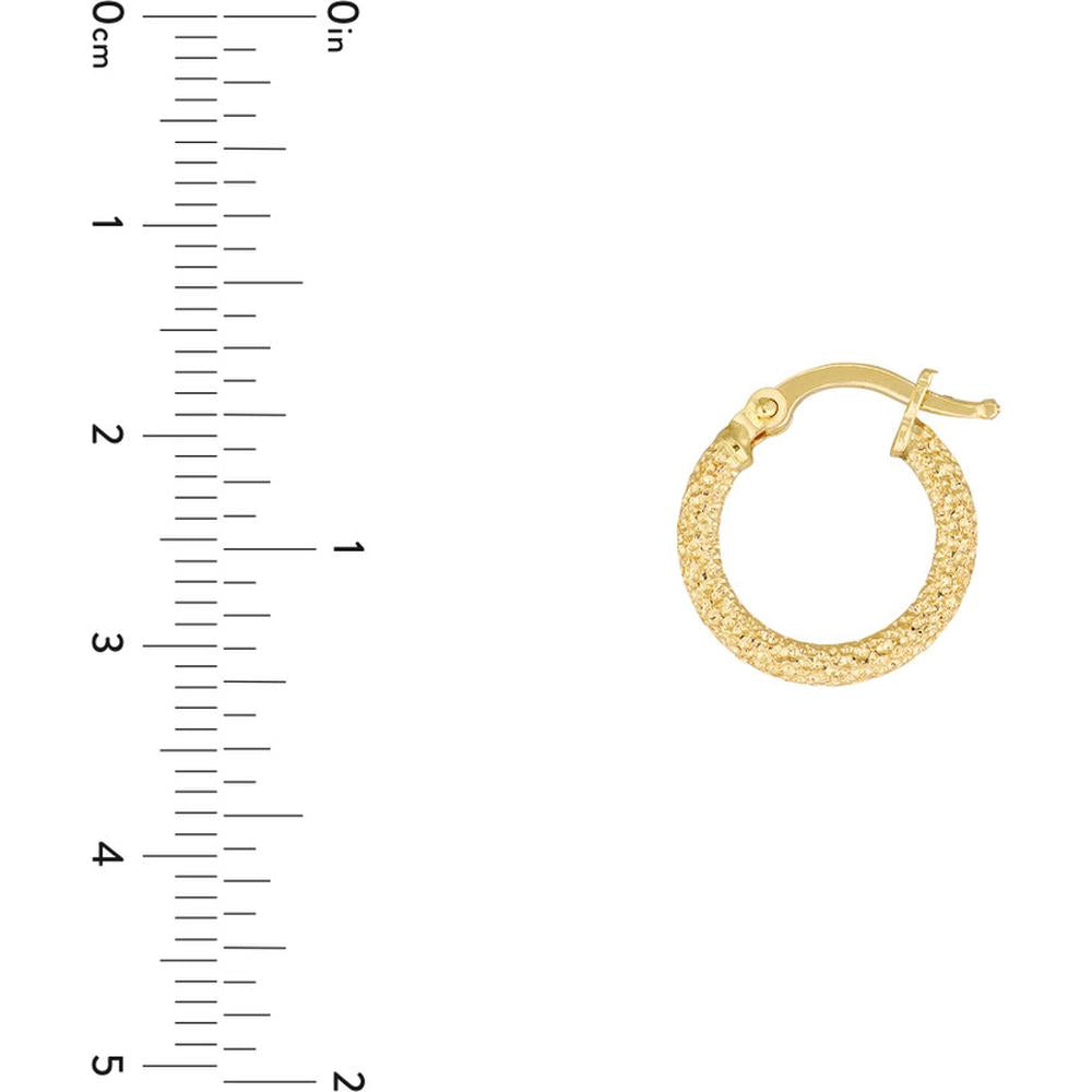 Olas d'Oro - 14K Yellow Gold Stardust Textured Mini Hoop Earrings - 1.10 Grams Total Weight