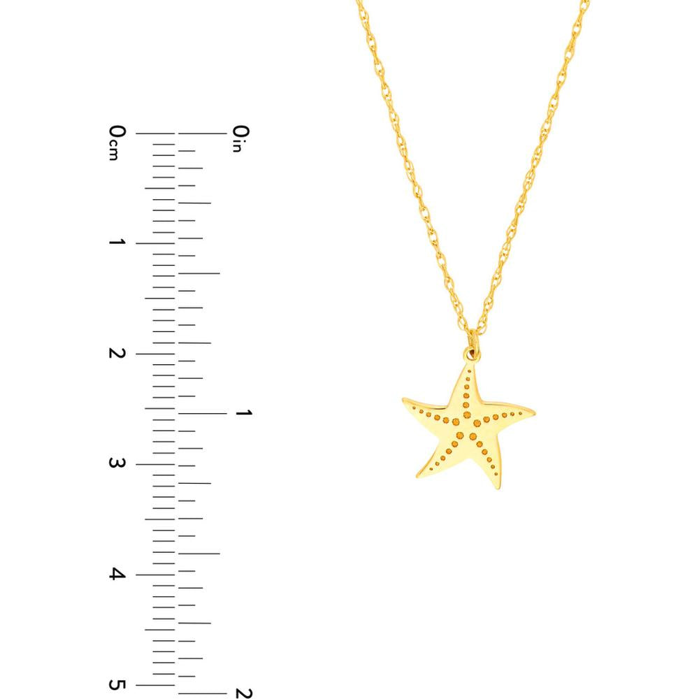 Olas d'Oro - 14K Yellow Gold Starfish Pendant Necklace with Adjustable Chain - 16-18" Length