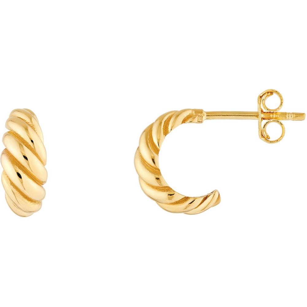 Olas d'Oro - 14K Yellow Gold Swirl Design Hollow Shrimp Hoop Earrings