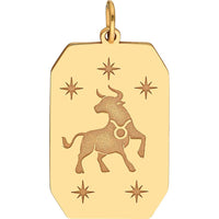 Olas d'Oro - 14K Yellow Gold Taurus Engraved Pendant - Zodiac Sign Pendant