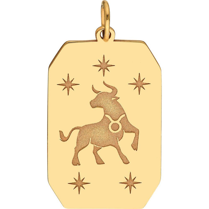Olas d'Oro - 14K Yellow Gold Taurus Engraved Pendant - Zodiac Sign Pendant