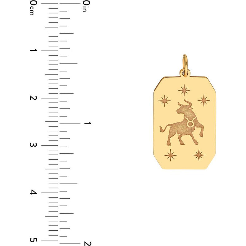 Olas d'Oro - 14K Yellow Gold Taurus Engraved Pendant - Zodiac Sign Pendant