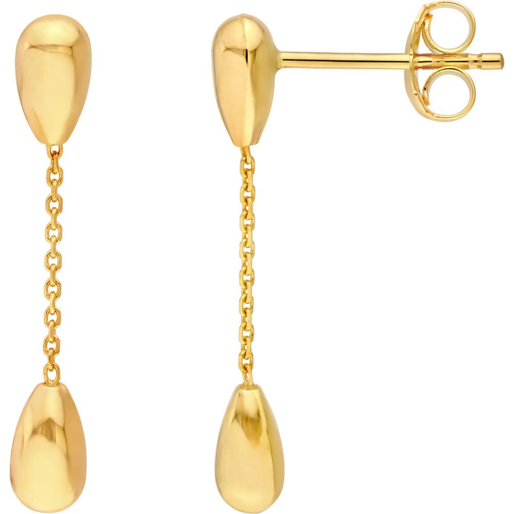 Olas d'Oro - 14K Yellow Gold Teardrop Dangle Earrings with Cable Chain Design